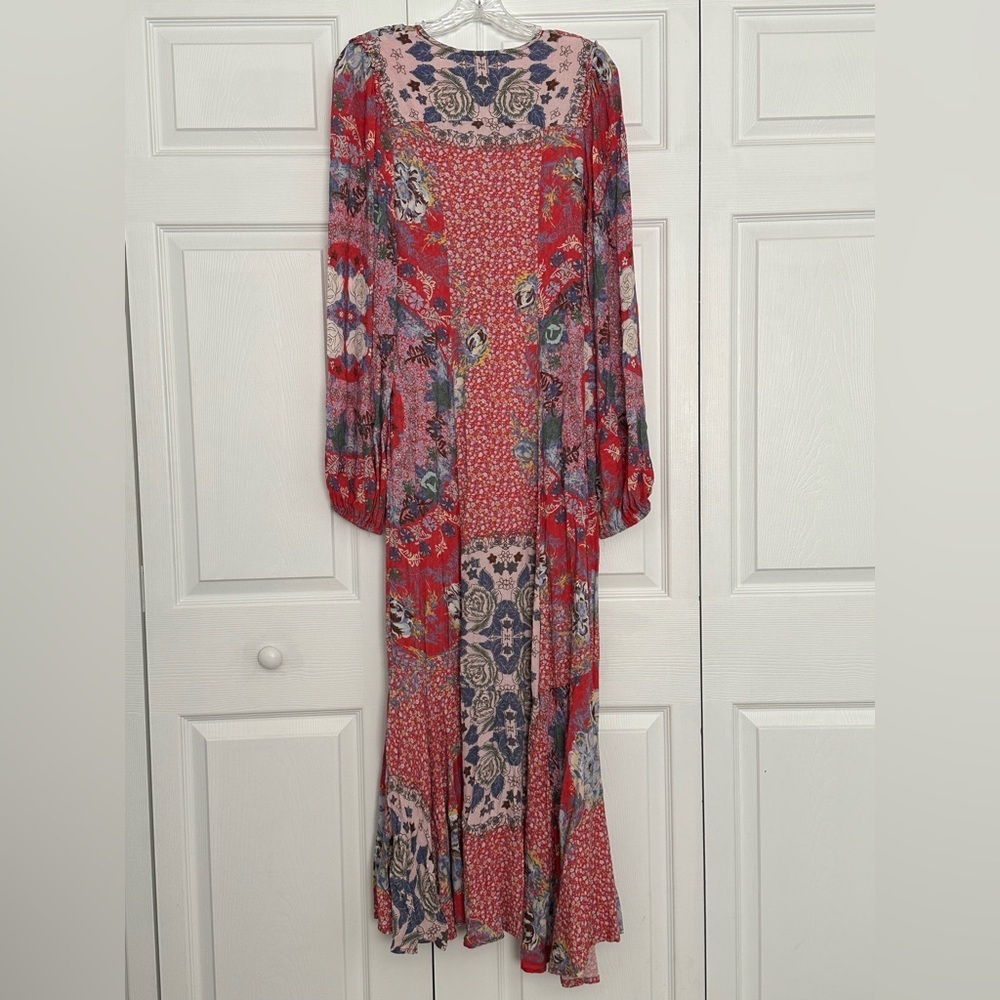Free People Vibrant Red Floral Long Sleeve Dress - Picture 7 of 8